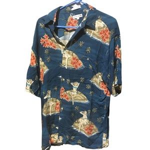 Pierre Cardin Button Down Hawaiian Shirt Size Large